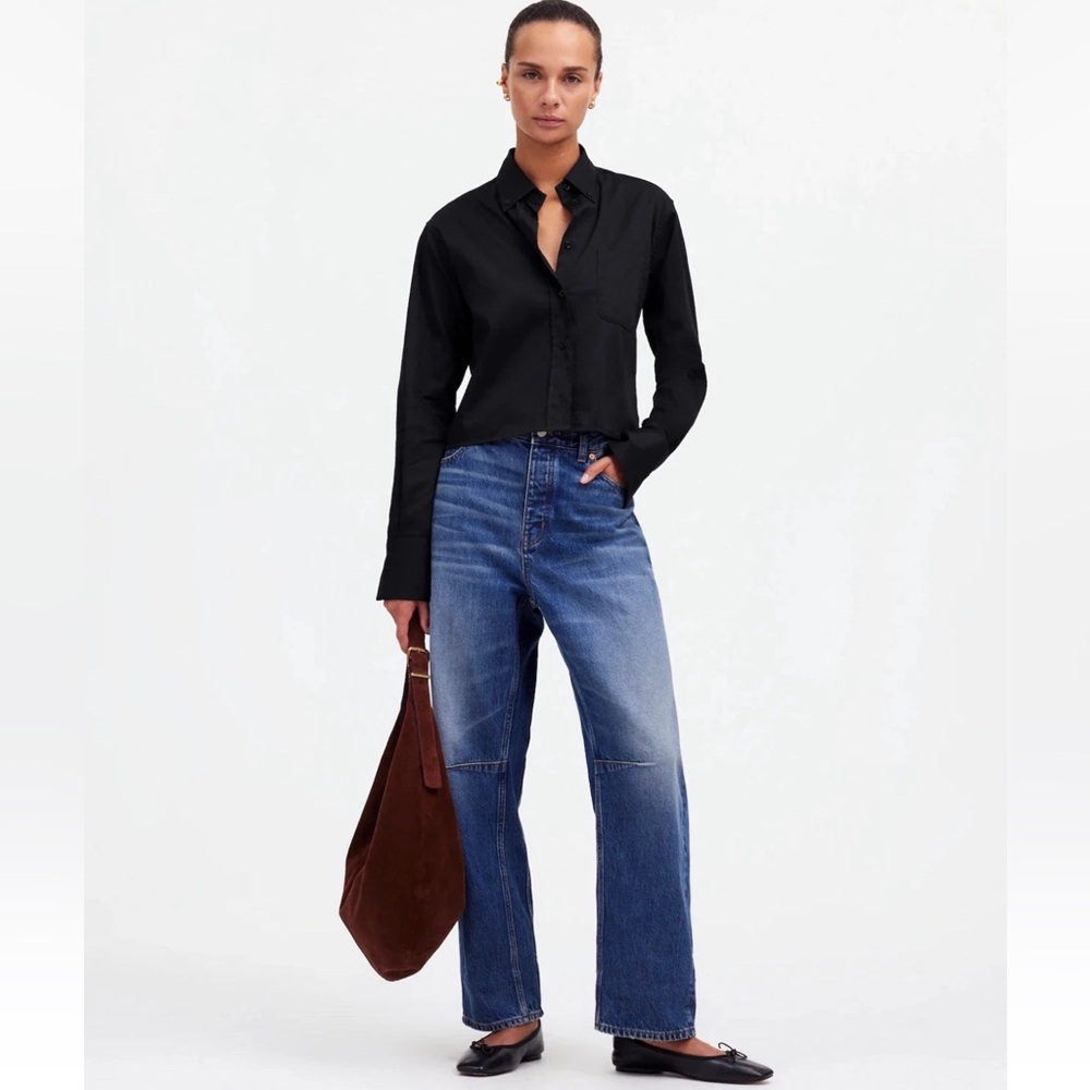 NWT Madewell black relaxed button up crop shirt XXS - Picture 2 of 5